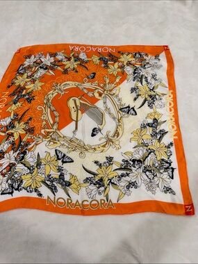 NORACORA Orange & Cream Floral Silk-Square Scarf